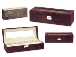Giftdecor Coffre à Montres 6 Emplacements avec Clé Bordeaux Velours et Métal 30x8x11 cm (Set de 6)