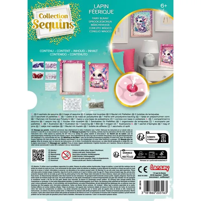 Lansay Kit Loisir Créatif Collection Sequins Féerique - Lapin, Illustration à Piquer, Cadre Déco, À Partir de 6 Ans