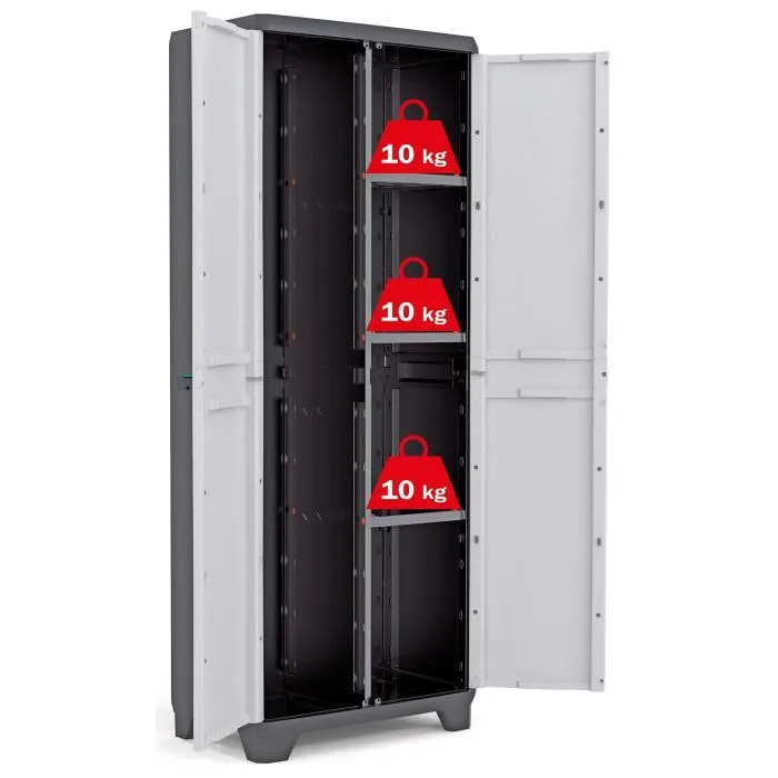 KETER Armoire de rangement utilitaire Linear - 68 x 39 x 173 cm - Noir et gris - Avec 3 étagères réglables - Jusqu'à 10 kg par étagère