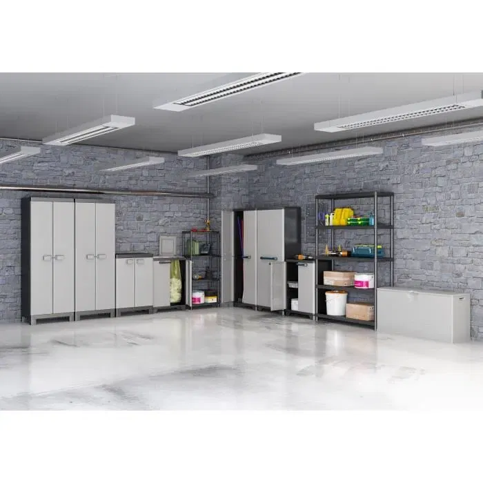 KETER Armoire de rangement utilitaire Linear - 68 x 39 x 173 cm - Noir et gris - Avec 3 étagères réglables - Jusqu'à 10 kg par étagère