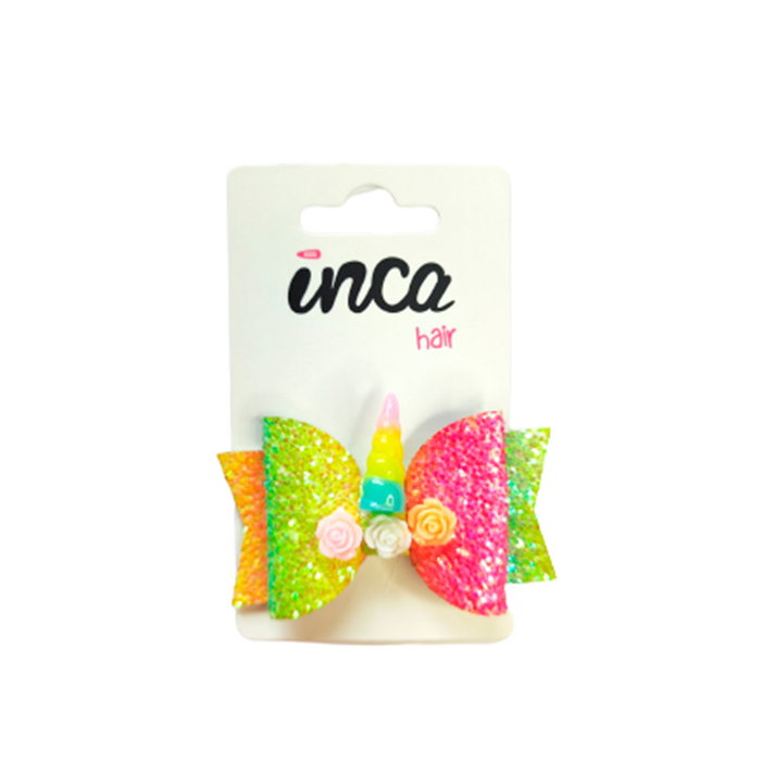 Inca Barrette crocodile avec nœud licorne multicolore