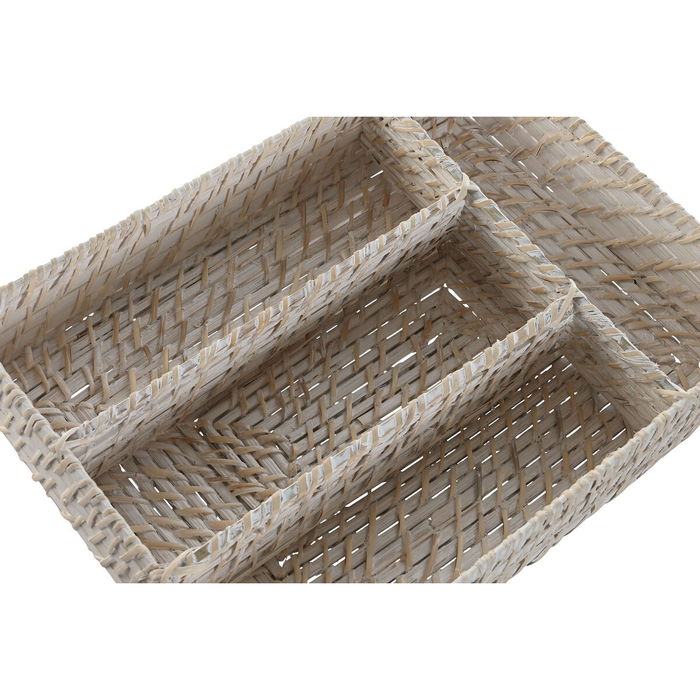 Range-couverts Home ESPRIT Blanc Naturel Bambou 34 x 24 x 6 cm