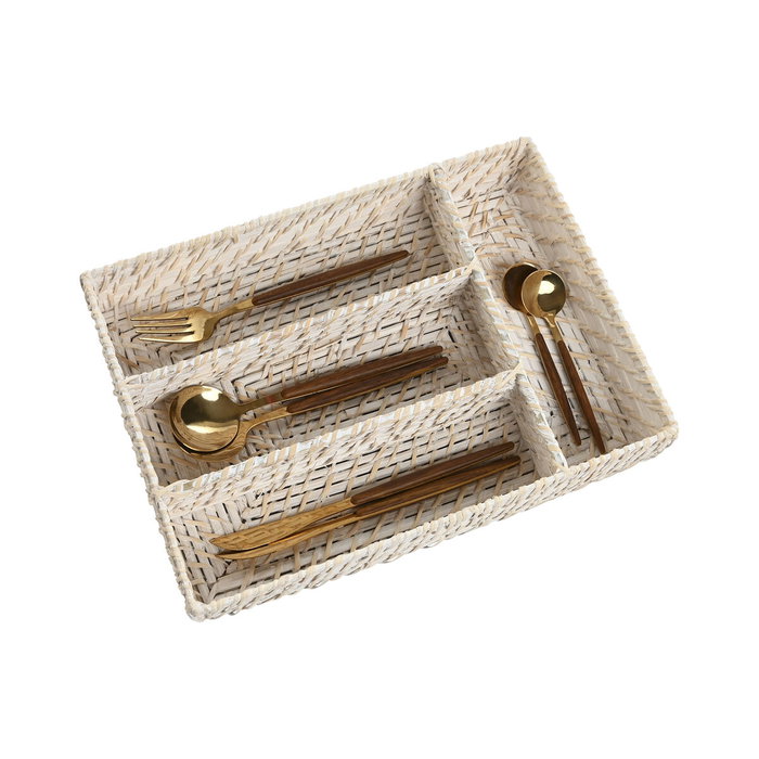 Range-couverts Home ESPRIT Blanc Naturel Bambou 34 x 24 x 6 cm