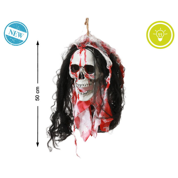 BigBuy Home Crâne Suspendu 50 cm avec Lumière pour Décoration d'Halloween