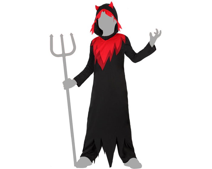 Déguisement Enfant Démon Halloween avec Tunique et Capuche Noir, Taille 3-4 Ans, Polyester