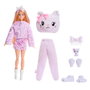 Barbie Cutie Reveal - Série Ours Câlins - Chat Lilas JJP64 avec 10 Surprises, Poupée Articulée Blonde et Accessoires