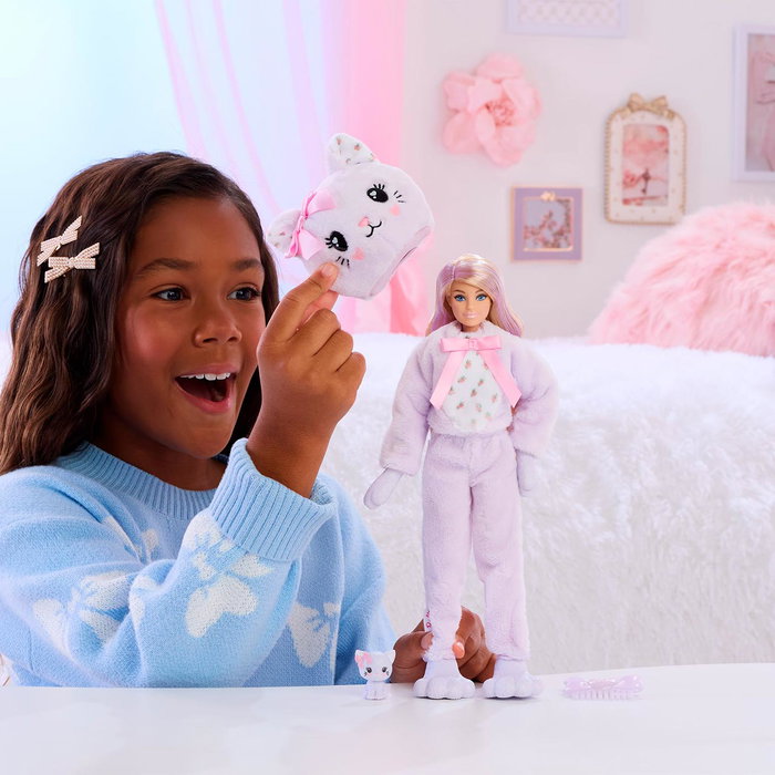 Barbie Cutie Reveal - Série Ours Câlins - Chat Lilas JJP64 avec 10 Surprises, Poupée Articulée Blonde et Accessoires Barbie Cutie Reveal - Série Ours Câlins - Chat Lilas JJP64 avec 10 Surprises, Poupée Articulée Blonde et Accessoires