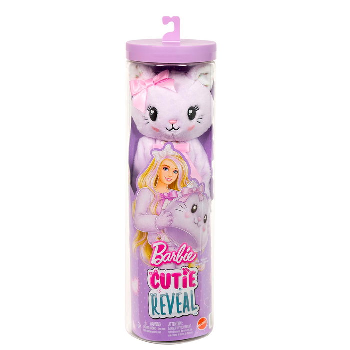 Barbie Cutie Reveal - Série Ours Câlins - Chat Lilas JJP64 avec 10 Surprises, Poupée Articulée Blonde et Accessoires Barbie Cutie Reveal - Série Ours Câlins - Chat Lilas JJP64 avec 10 Surprises, Poupée Articulée Blonde et Accessoires