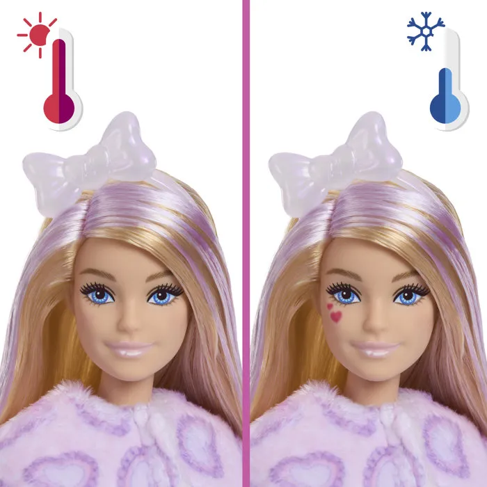 Barbie JJP64 - Cutie Reveal - Poupée Chat Mauve - Coffret Surprise avec 10 Accessoires Mode, Dès 3 ans