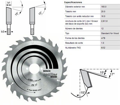 BOSCH Lame de scie circulaire OPTILINE WOOD 160x2,6x20 mm BOSCH Lame de scie circulaire OPTILINE WOOD 160x2,6x20 mm
