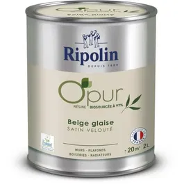Ripolin - Peinture acrylique O'Pur 2 L beige glaise satin velouté pour murs, boiseries, radiateurs - Haute opacité, lessivable, écolabel