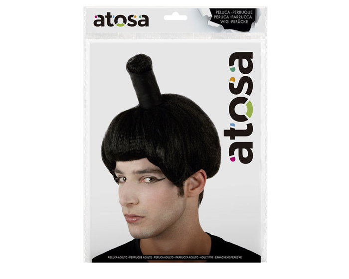 Peluca pour costume de sumo japonais noir avec chignon haut - Déguisement et cosplay