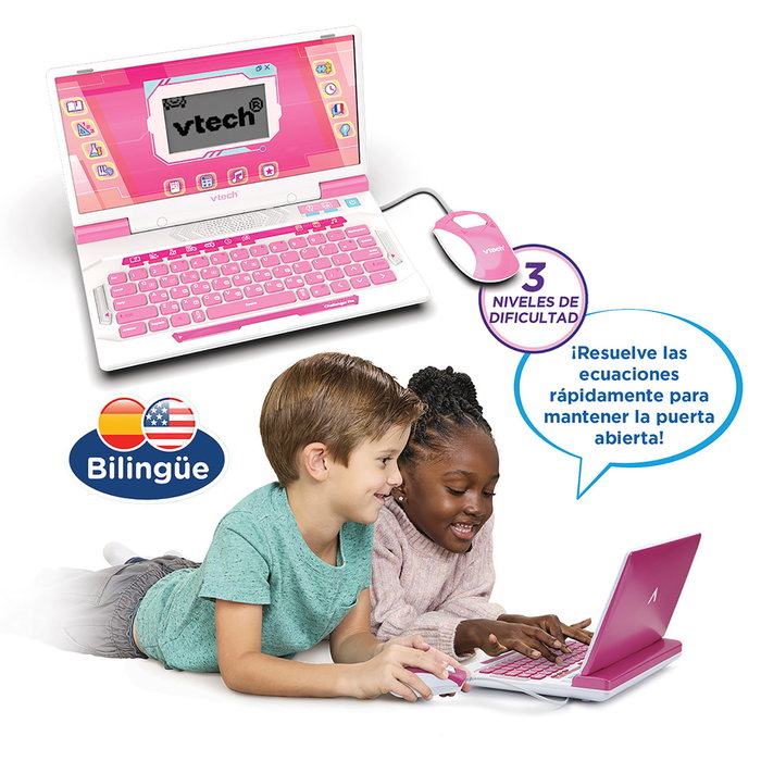 V-Tech Genio XL Bilingue Rose - Ordinateur Portable Éducatif 180 Activités Anglais Espagnol 80-581267