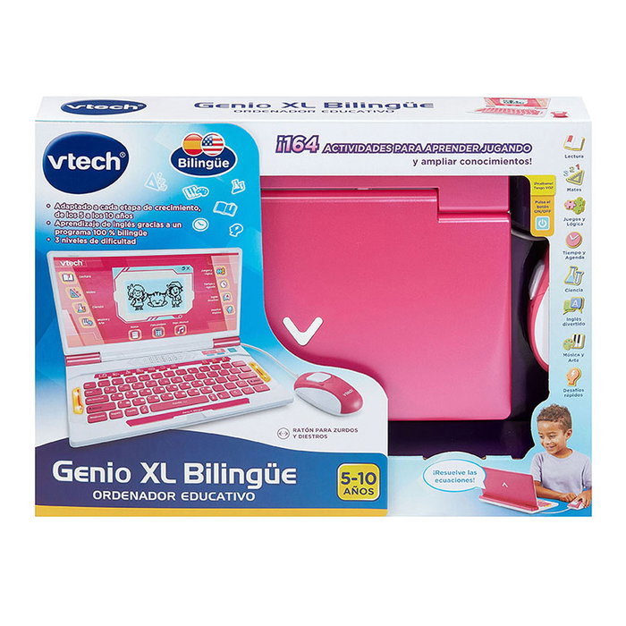 V-Tech Genio XL Bilingue Rose - Ordinateur Portable Éducatif 180 Activités Anglais Espagnol 80-581267