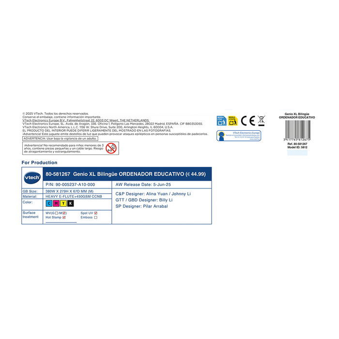 V-Tech Genio XL Bilingue Rose - Ordinateur Portable Éducatif 180 Activités Anglais Espagnol 80-581267