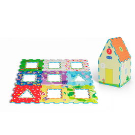 DEQUBE Puzzle Tapis de Sol en Mousse EVA Peppa Pig - Maison à Constituer avec 18 Pièces, 8 Dalles 30.5x30.5 cm, pour Intérieur et Extérieur, Langues Multilingues, Dès 18 Mois