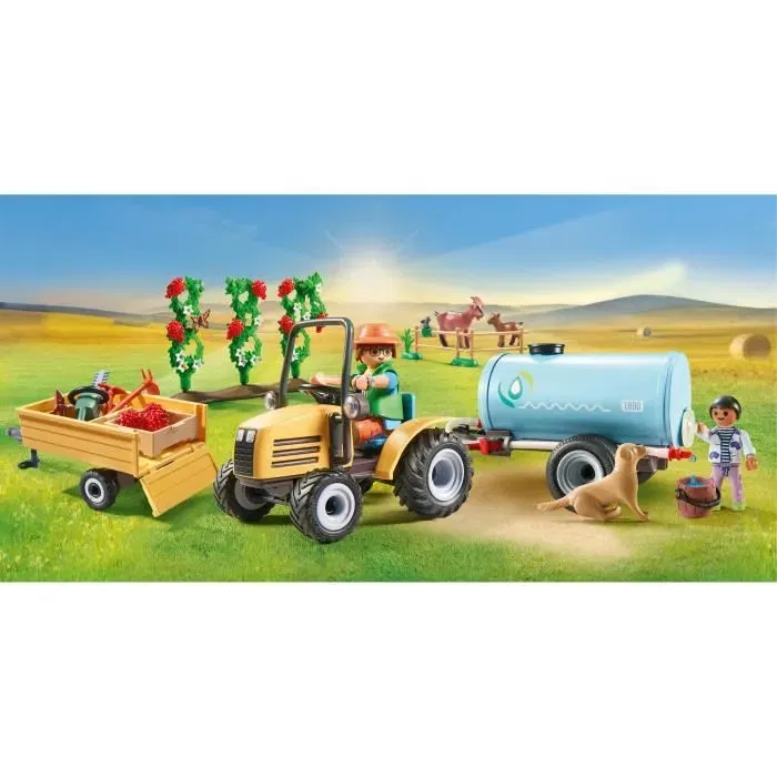 Playmobil 71442 - Figurine de Fermier avec Tracteur et Citerne à Eau, Thème La Vie à la Ferme Country, 117 Pièces, Jouet de Construction dès 4 Ans