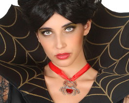 Collier Araña avec Ruban Rouge et Gemme Décorative