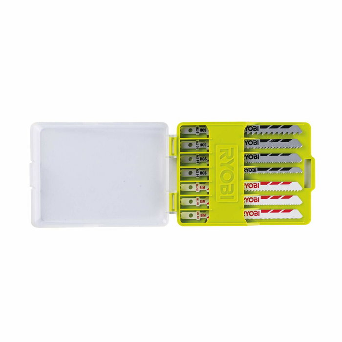 Ryobi Coffret de 10 lames baionnettes pour scie sauteuse bois-plastique et bimétal Ryobi Coffret de 10 lames baionnettes pour scie sauteuse bois-plastique et bimétal