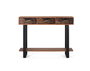 GINER Y COLOMER Console de salon en acacia massif teinté marron 120x35x91 cm, 3 tiroirs, pieds métal noir, finition naturelle et noir, avec patins antidérapants