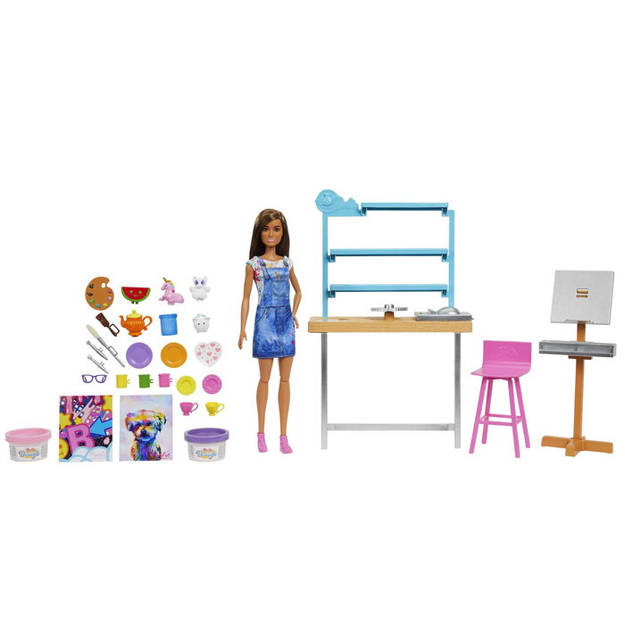 Barbie - Poupée Studio d'Art créatif avec argile et peinture - Ensemble de jeu HCM85 pour filles 3 ans et plus Barbie - Poupée Studio d'Art créatif avec argile et peinture - Ensemble de jeu HCM85 pour filles 3 ans et plus