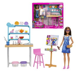 Barbie - Poupée Studio d'Art créatif avec argile et peinture - Ensemble de jeu HCM85 pour filles 3 ans et plus