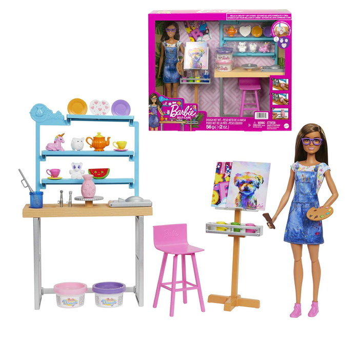 Barbie - Poupée Studio d'Art créatif avec argile et peinture - Ensemble de jeu HCM85 pour filles 3 ans et plus Barbie - Poupée Studio d'Art créatif avec argile et peinture - Ensemble de jeu HCM85 pour filles 3 ans et plus