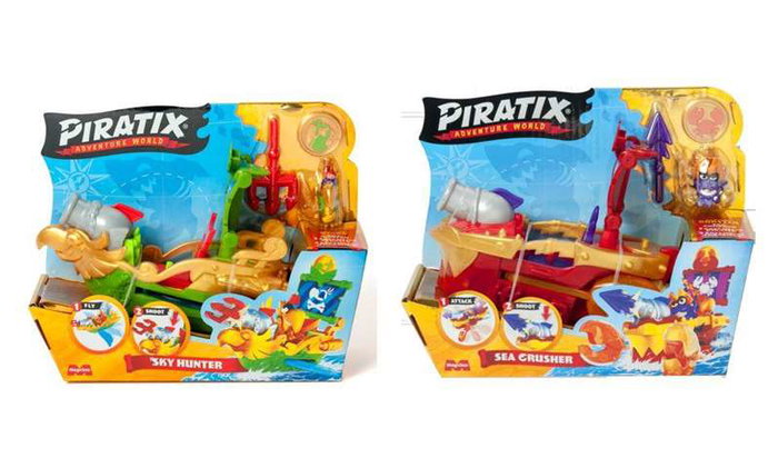 Magic Box Barco Piratix - Bateau pirate avec capitaine, trésor et pièce (Sky Hunter ou Sea Crusher) - 15,7x20x7,4 cm - Jouet pour enfants de 3 à 9 ans