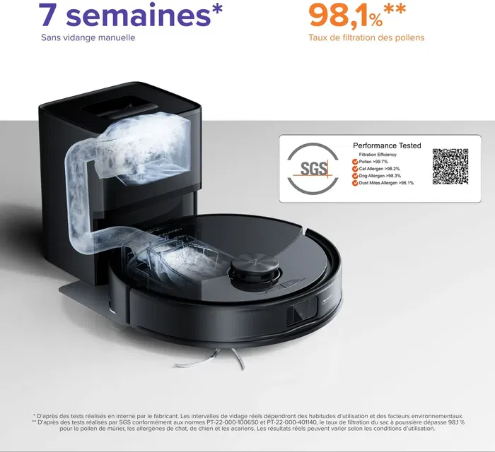 Roborock Q10 VF+ Aspirateur Robot Laveur avec Station de Vidage Automatique, Puissance 10000 Pa, Autonomie 150 min