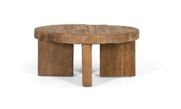 GINER Y COLOMER Table de centre ronde en bois de manguier massif avec pieds en forme de trépied, finition naturelle, marron