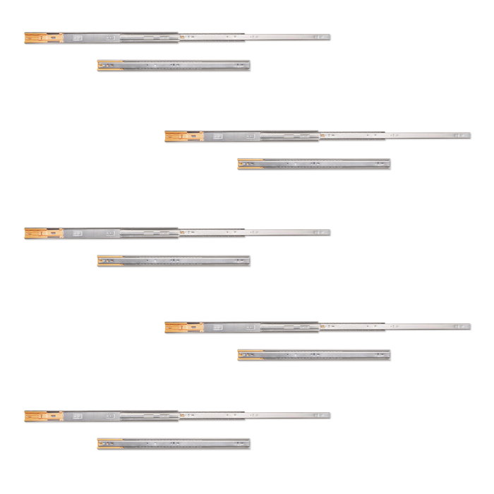 Emuca Lot de 5 jeux de coulisses de tiroirs, roulement à billes, hauteur 45mm, profondeur 600mm, sortie totale, fermeture amortie, Zingué Emuca Lot de 5 jeux de coulisses de tiroirs, roulement à billes, hauteur 45mm, profondeur 600mm, sortie totale, fermeture amortie, Zingué