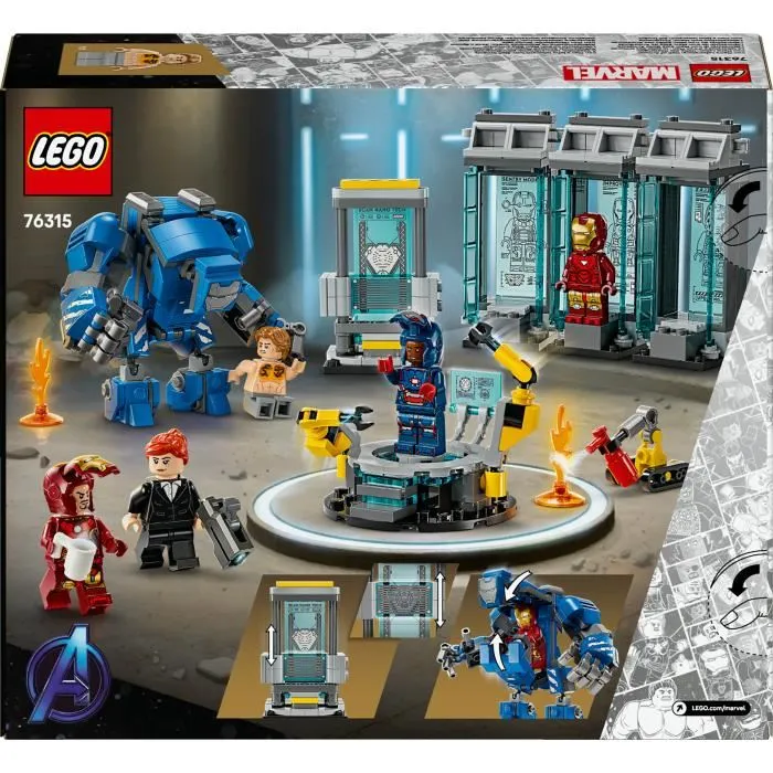 LEGO Marvel 76315 Le Laboratoire d'Iron Man : la Salle des Armures - Jouet de Construction 384 Pièces avec 5 Figurines, pour Enfants de 8 Ans et Plus