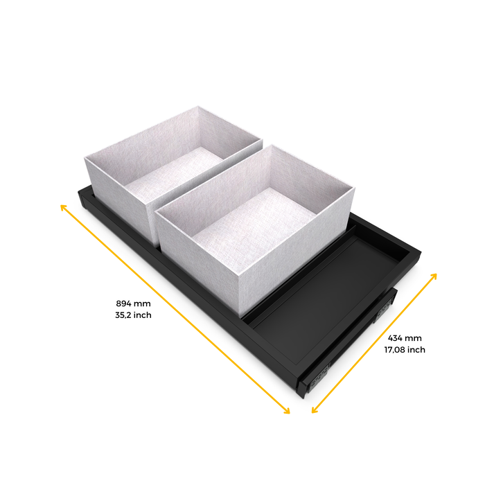 Emuca Kit de plateau, 3 paniers d'organisation et cadre de roulement soft close pour armoires, réglable, module 900mm, Noir texturé Emuca Kit de plateau, 3 paniers d'organisation et cadre de roulement soft close pour armoires, réglable, module 900mm, Noir texturé