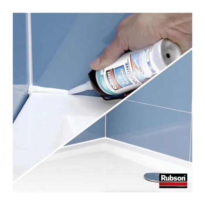 Rubson - Mastic silicone prêt à l'emploi transparent, pour carrelage intérieur, 200 ml, haute élasticité 500%, antimoisissure, hydrofuge