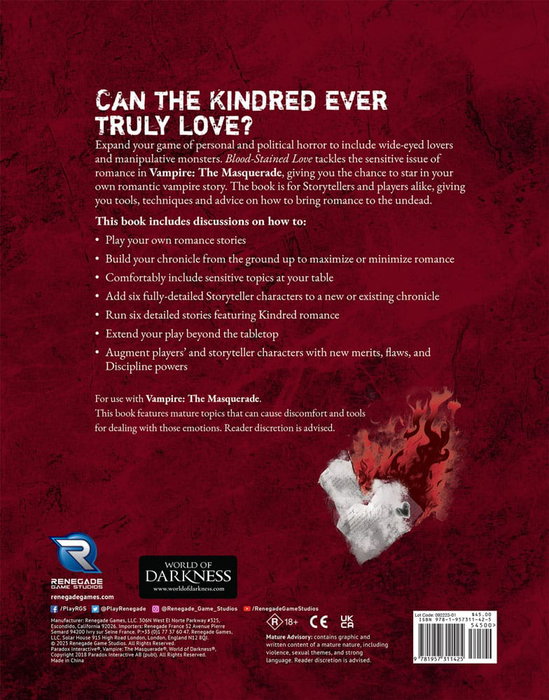 Renegade Vampire: The Masquerade 5th Edition RPG Blood-Stained Love Sourcebook (Anglais) Renegade Vampire: The Masquerade 5th Edition RPG Blood-Stained Love Sourcebook (Anglais)