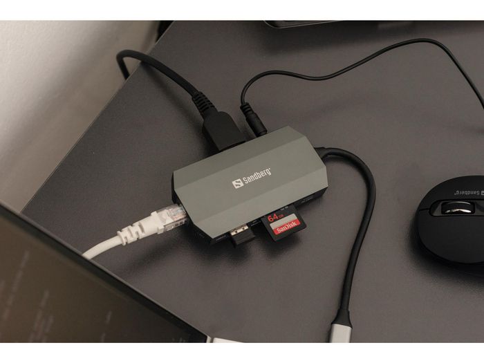 Sandberg Hub de Voyage USB-C 6 en 1 avec Ports HDMI, USB 3.0, RJ45, Lecteur de Carte SD et Audio Sandberg Hub de Voyage USB-C 6 en 1 avec Ports HDMI, USB 3.0, RJ45, Lecteur de Carte SD et Audio