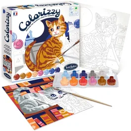 Sentosphere Colorizzy - Peinture à numéro acrylique - Thème Chats - Pour jeunes artistes dès 8 ans - Coffret éco-conçu fabriqué en France