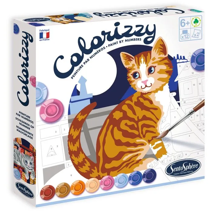 Sentosphere Colorizzy - Peinture à numéro acrylique - Thème Chats - Pour jeunes artistes dès 8 ans - Coffret éco-conçu fabriqué en France