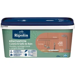 Ripolin Peinture rénovation cuisine et salle de bain Ocre nubie satinée 2L - Haute résistance aux taches, chocs et rayures - Ultra lessivable