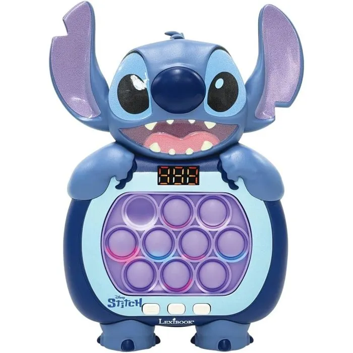 Lexibook Disney Stitch Jeu de Pop-It Électronique Fast Push avec 10 Bulles Lumineuses, Sons, 999 Niveaux, 6 Modes de Jeu, Compact, Bleu - Dès 6 Ans