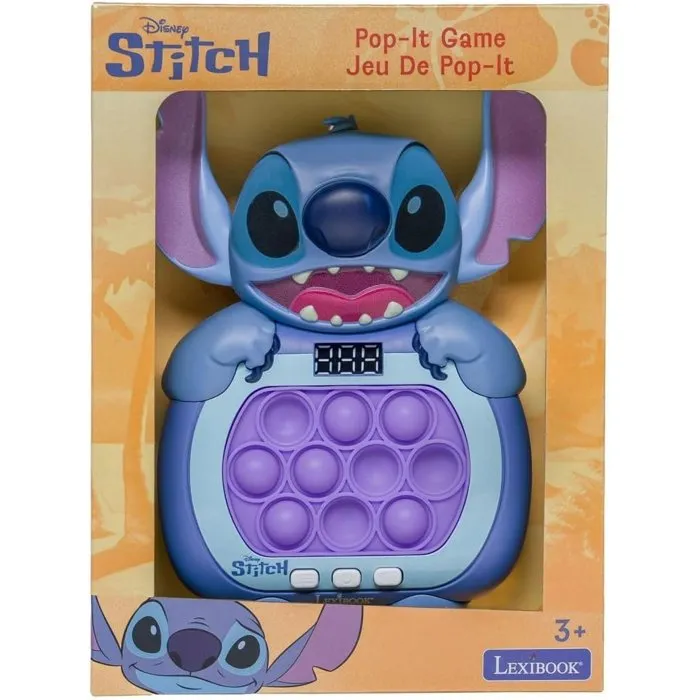 Lexibook Disney Stitch Jeu de Pop-It Électronique Fast Push avec 10 Bulles Lumineuses, Sons, 999 Niveaux, 6 Modes de Jeu, Compact, Bleu - Dès 6 Ans