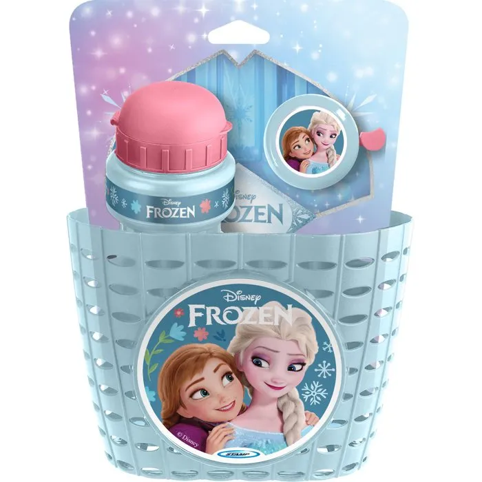 Disney - Accessoires pour vélo La Reine des Neiges - Corbeille, bidon 350ml et sonnette - Fixation universelle - À partir de 3 ans