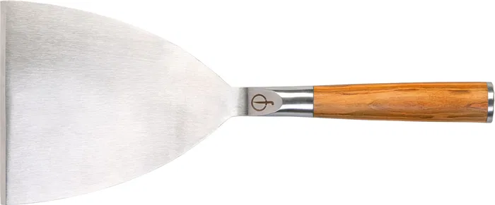 Forged Spatule plancha en acier inoxydable avec manche en bois d'olivier, taille 34.5 x 16.5 cm, idéale pour grillades et plaque de cuisson OFYR - Marque Forged