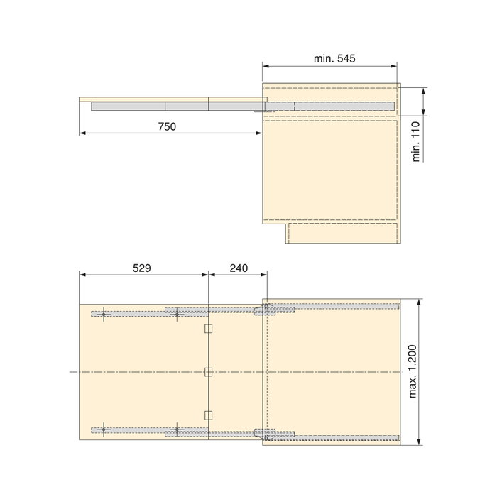 Emuca Coulisses pour table à rallonge Coktail Reverse H35, Aluminium, Inox anodisé