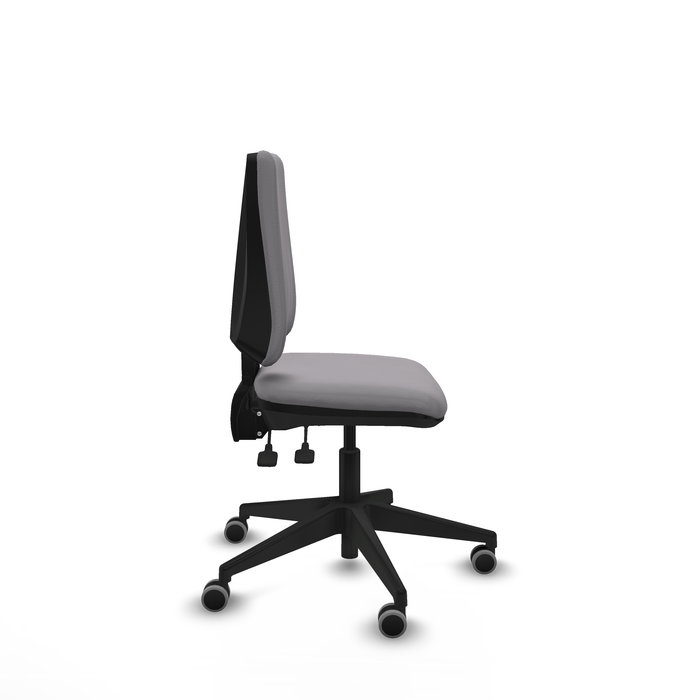 Chaise Elche Asynchrone Cuir écologique Gris Base pyramidale noire Sans accoudoirs Sans appui-tête Roulettes 65mm pour moquette