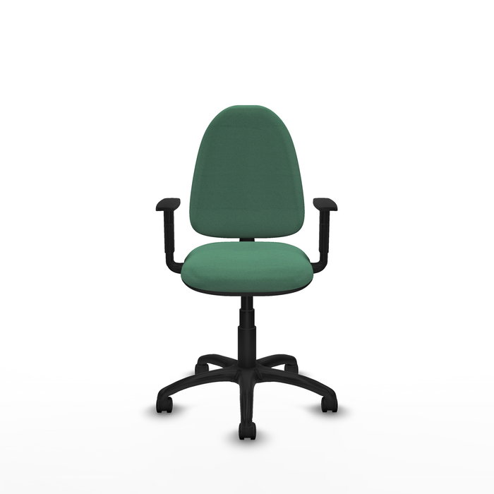 Chaise de bureau Aýna avec mécanisme de contact permanent de base, recouverte de tissu vert émeraude. Équipée d'une base en polyamide noir, d'accoudoirs 1D et de roulettes en nylon de 50 mm. Chaise de bureau Aýna avec mécanisme de contact permanent de base, recouverte de tissu vert émeraude. Équipée d'une base en polyamide noir, d'accoudoirs 1D et de roulettes en nylon de 50 mm.