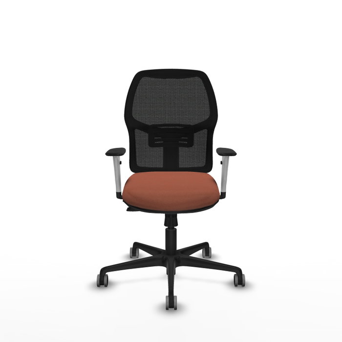 Chaise Alfera Synchrone/Traslack Maille/tissu Marron Maille Noir Base en nylon noir Accoudoirs noirs et blancs Sans appui-tête Roulettes 65mm pour moquette