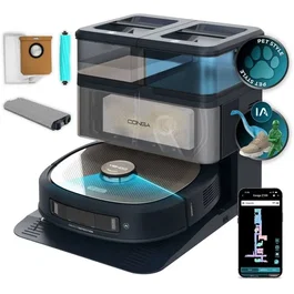 CECOTEC Conga Z100 Robot Aspirateur Laveur Autonome avec IA et Laser, 20 000 Pa, Nettoyage Profond avec Base de Vidange Automatique, Contrôle Bluetooth/Wi-Fi, Noir/Inox