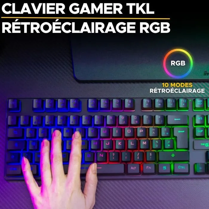 The G-Lab KEYZ CAESIUM TKL WIRELESS - Clavier gamer sans fil compact AZERTY - Noir - Anti-ghosting et rétroéclairage