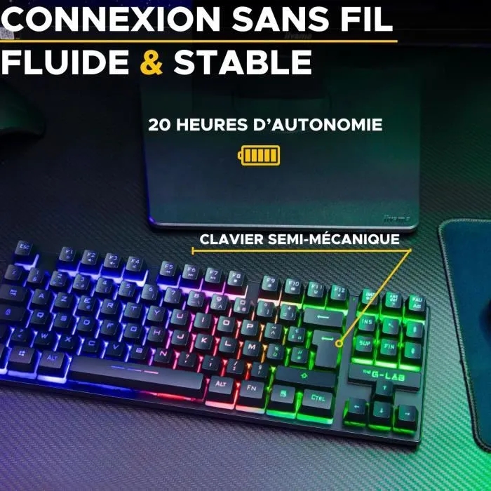 The G-Lab KEYZ CAESIUM TKL WIRELESS - Clavier gamer sans fil compact AZERTY - Noir - Anti-ghosting et rétroéclairage